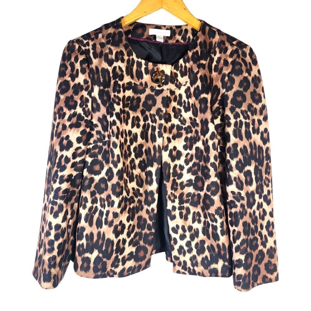 Charter Club Brown Leopard Print Toggle Clasp Jacket Blazer